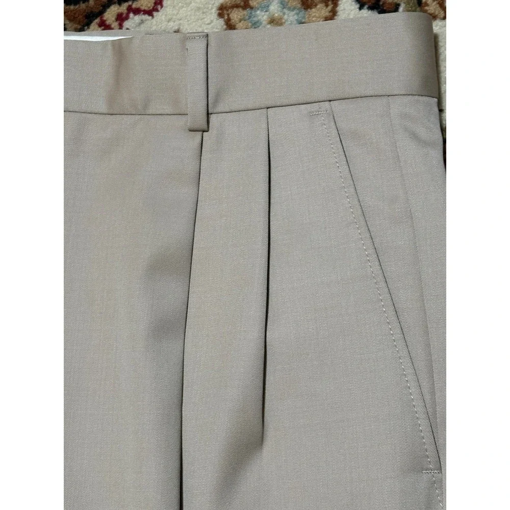 Tasso Elba Wool Dress Pants Mens 35x31 Beige Pleated Cuffed